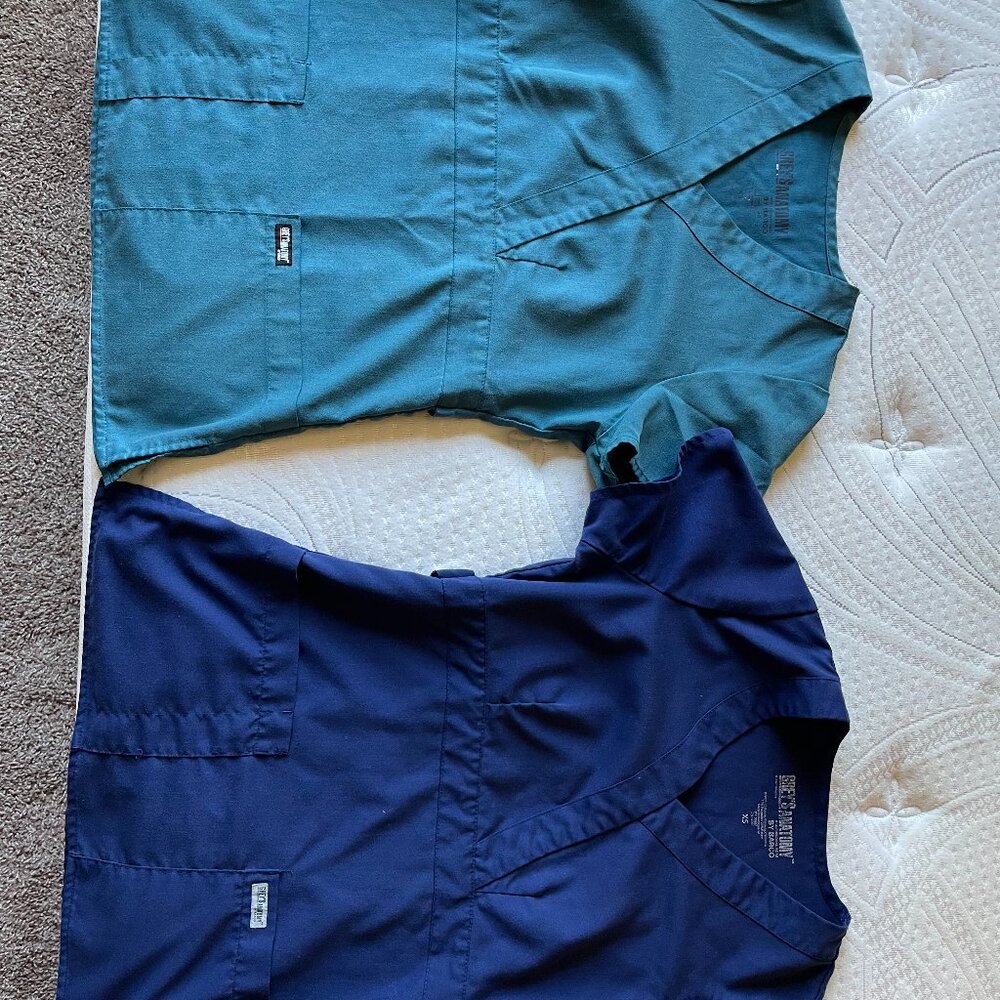 (2) Barco Greys Anatomy Scrub Tops and (1) Barco Greys Anatomy flare bottoms